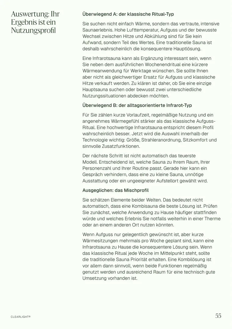 Beispielseite des Selbsttests und der Auswertung